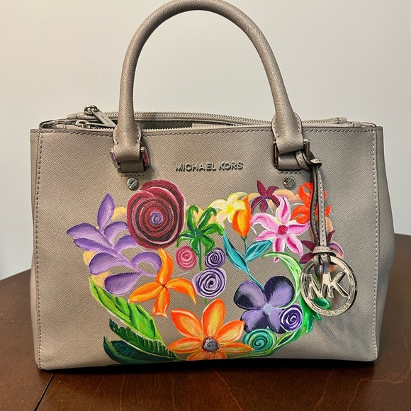 Michael Kors Handbags - Michael Kors Gray Floral Satchel